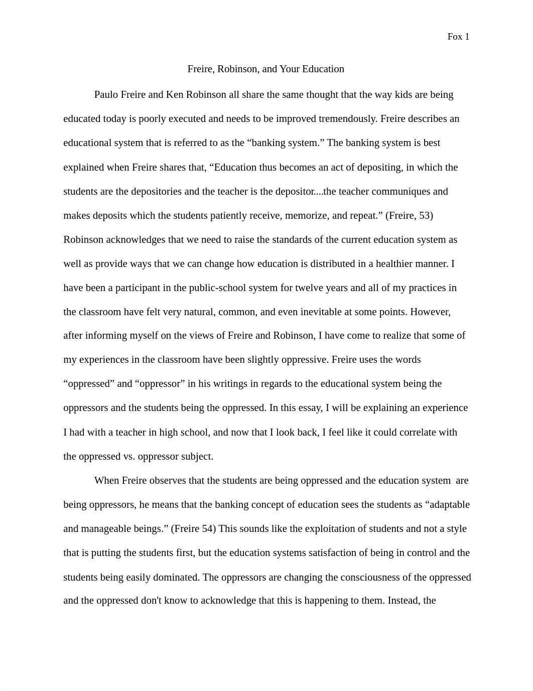 Lindsey Fox - Freire, Robinson and Your Education (Essay 1).docx_dqfri50vnl2_page1