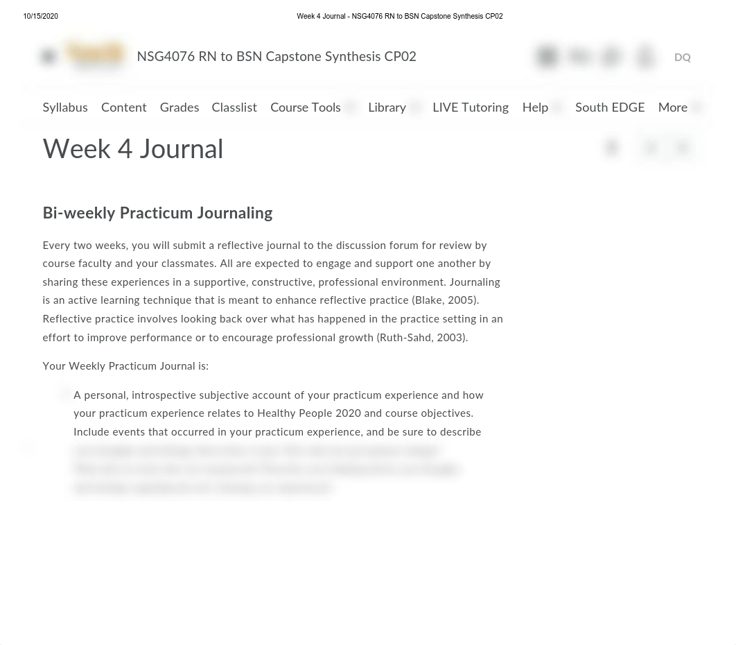 Week 4 Journal - NSG4076 RN to BSN Capstone Synthesis CP02.pdf_dqi7264fw2v_page1