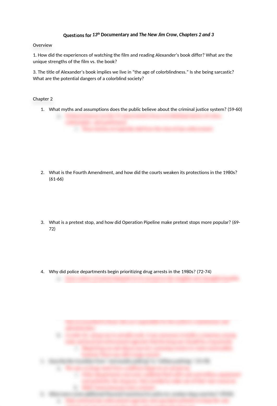 CIE 200-Questions for 13th Documentary and The New Jim Crow.docx_dqii4ohlmd6_page1