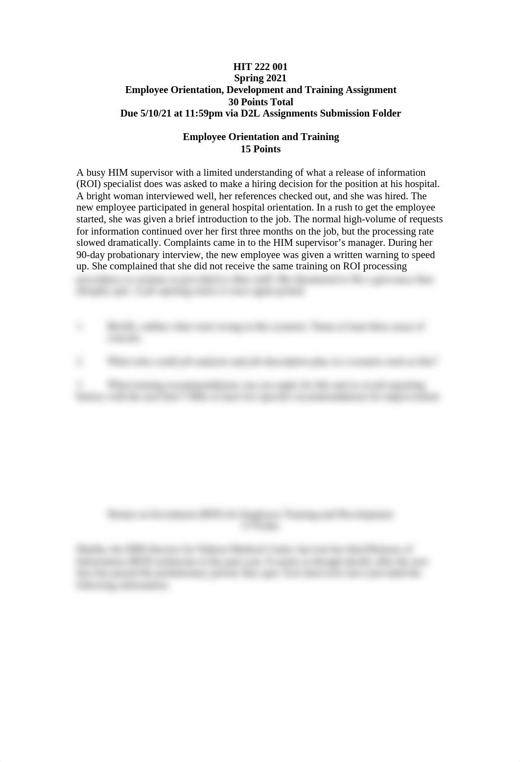 HIT 222 001 Spring 2021 Employee Orientation Training and Development Assignment (2).docx_dqj113aqr3c_page1