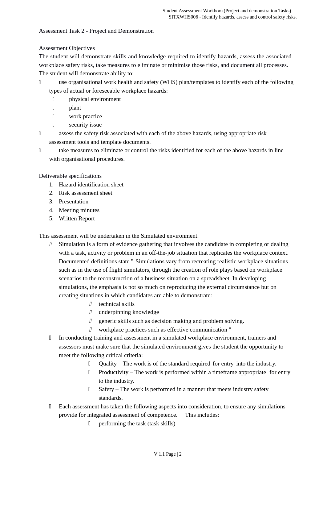 Student Assessment Workbook Simulated Tasks SITXWHS006 - Identify hazards, assess and control safety_dqj1gm8gloh_page2