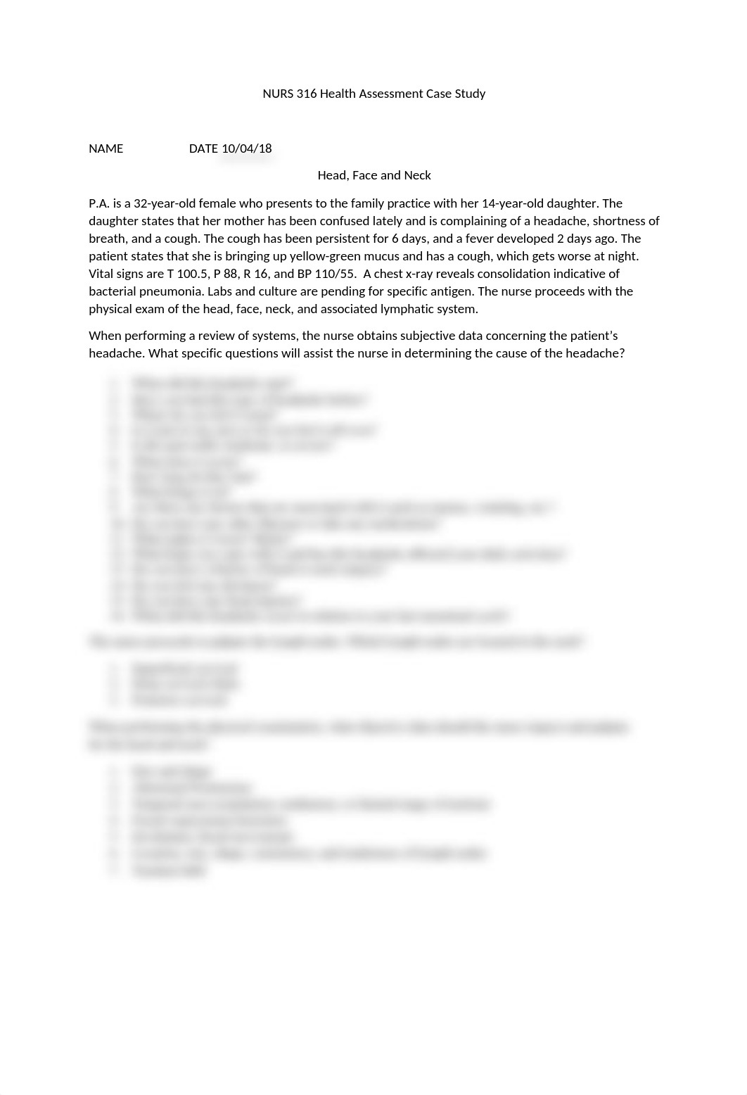 Health Assessment Case Study - Head, Face and Neck - M.docx_dqjmqeh8p7s_page1