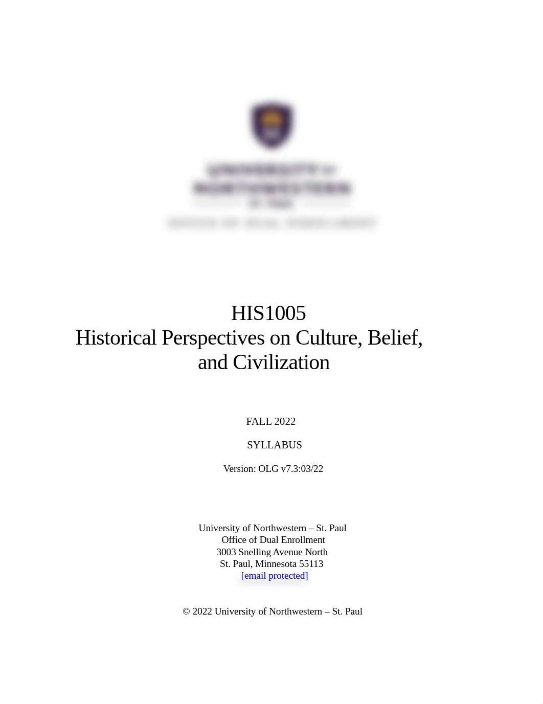 HIS1005 Historical Perspectives on Culture, Belief, and Civilization Syllabus v7.3-FA22.pdf_dqjuc3ss2bn_page1