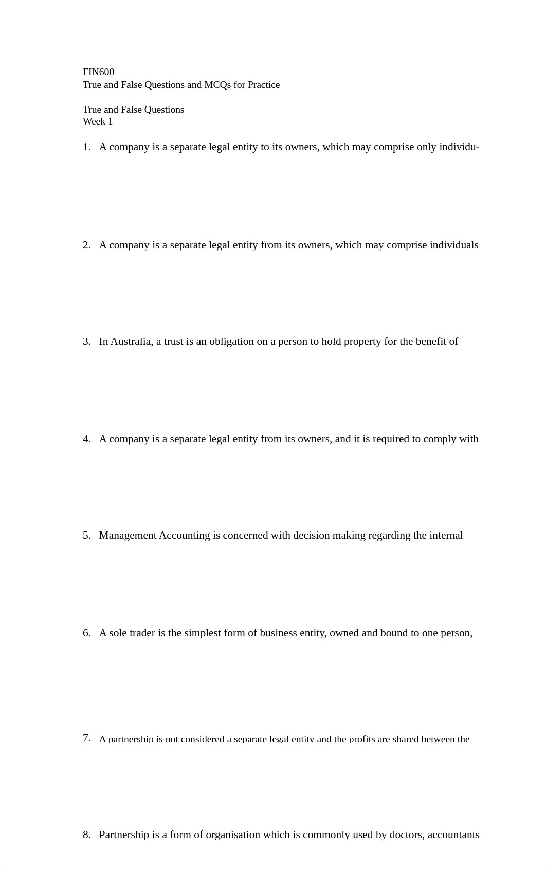 True and Flase Questions Weeks 1_4 .docx_dqlinrabak7_page1