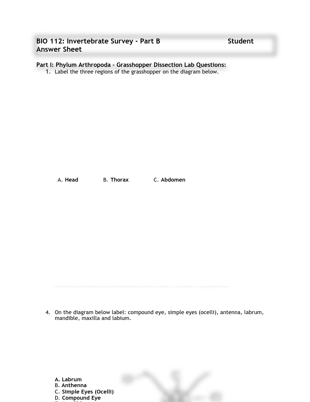 BIO 112 Invertebrates Part B Student Answer Sheet .pdf_dqljyvf1yt1_page1