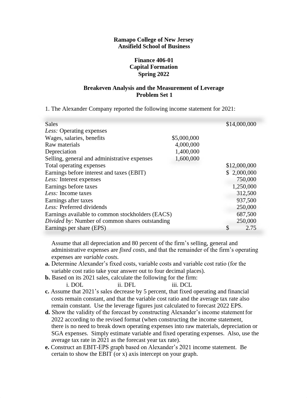 FINC 406-01 Problem Set 1 Breakeven and Leverage Spring 2022 (1).pdf_dqnf6l8yrck_page1