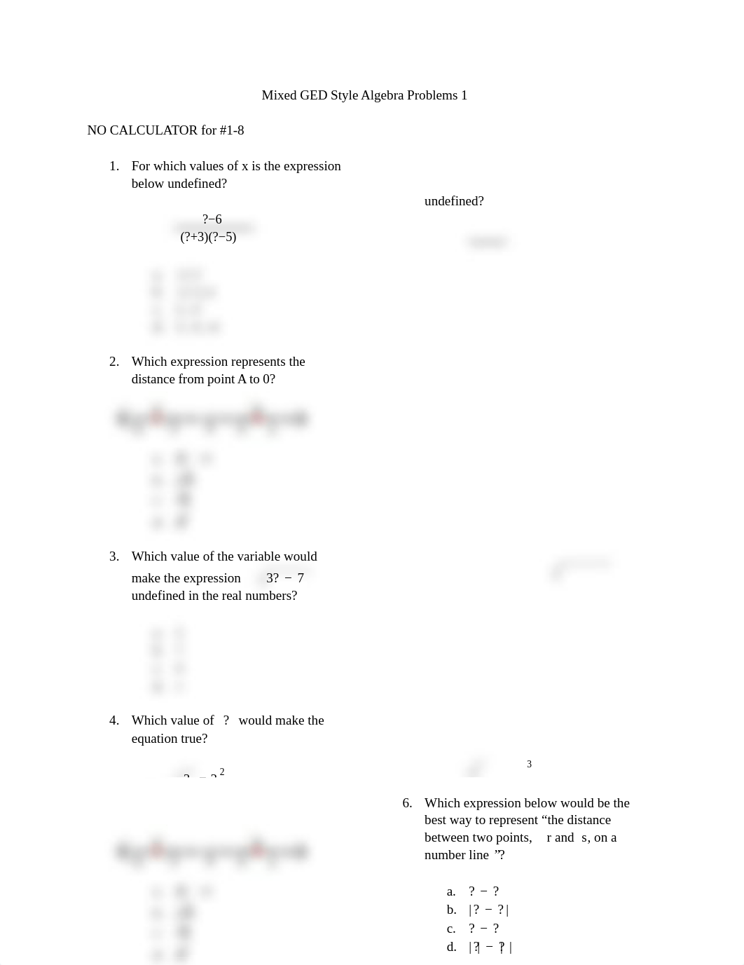 Mixed GED Style Algebra Problems 1.pdf_dqqtkphjt53_page1