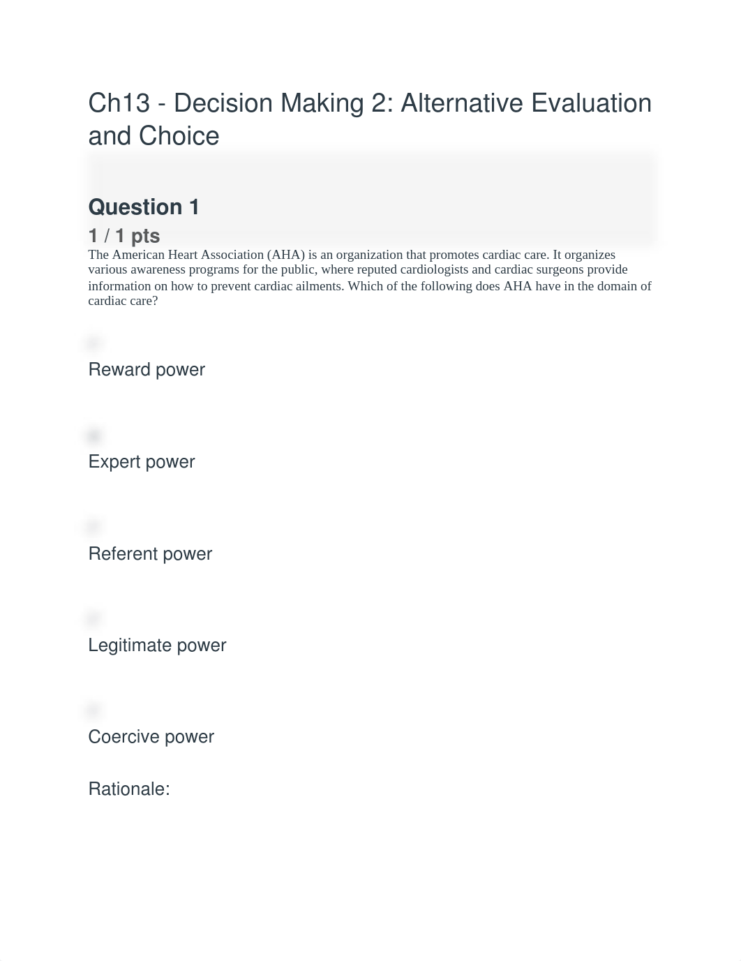 Quiz Answers Ch 13 - Decision Making Alternative Evaluation and Choice.docx_dqrnbyyaflb_page1