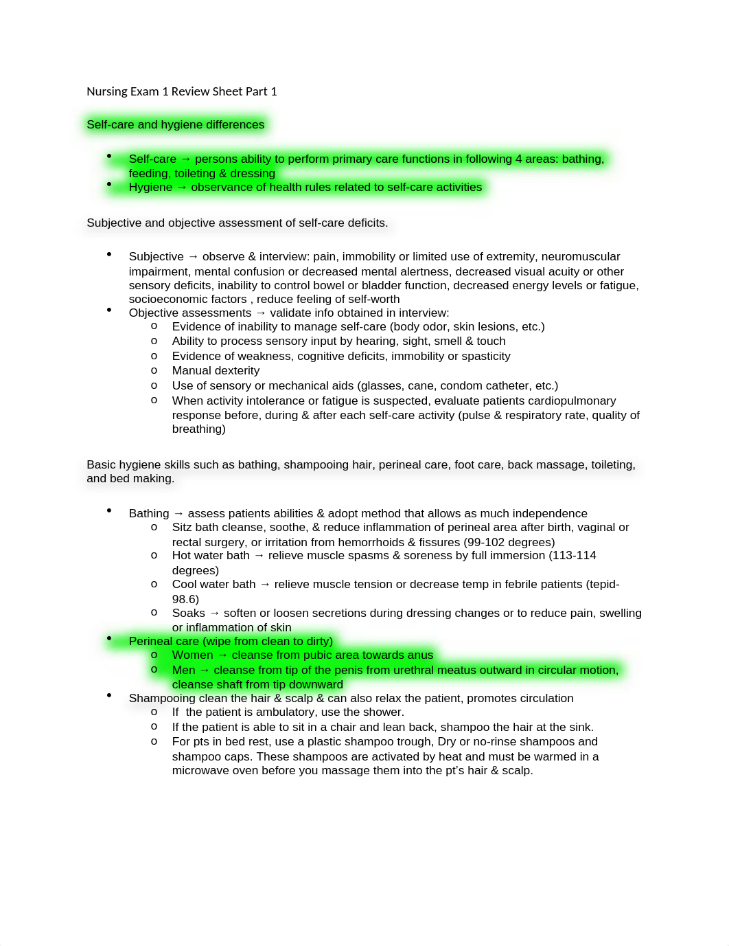 Nursing Exam 1 Review Sheet Part 1.docx_dqrv0vkiu2l_page1