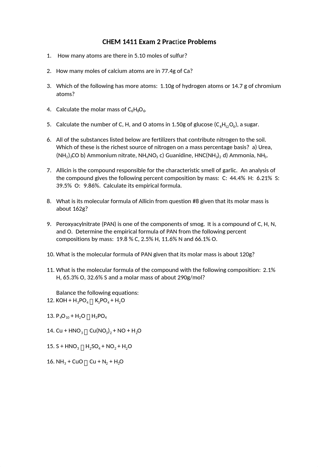 CHEM 1411 Exam 2 Practice Problems Chpts 3 n 4.docx_dqs22xzuyxe_page1