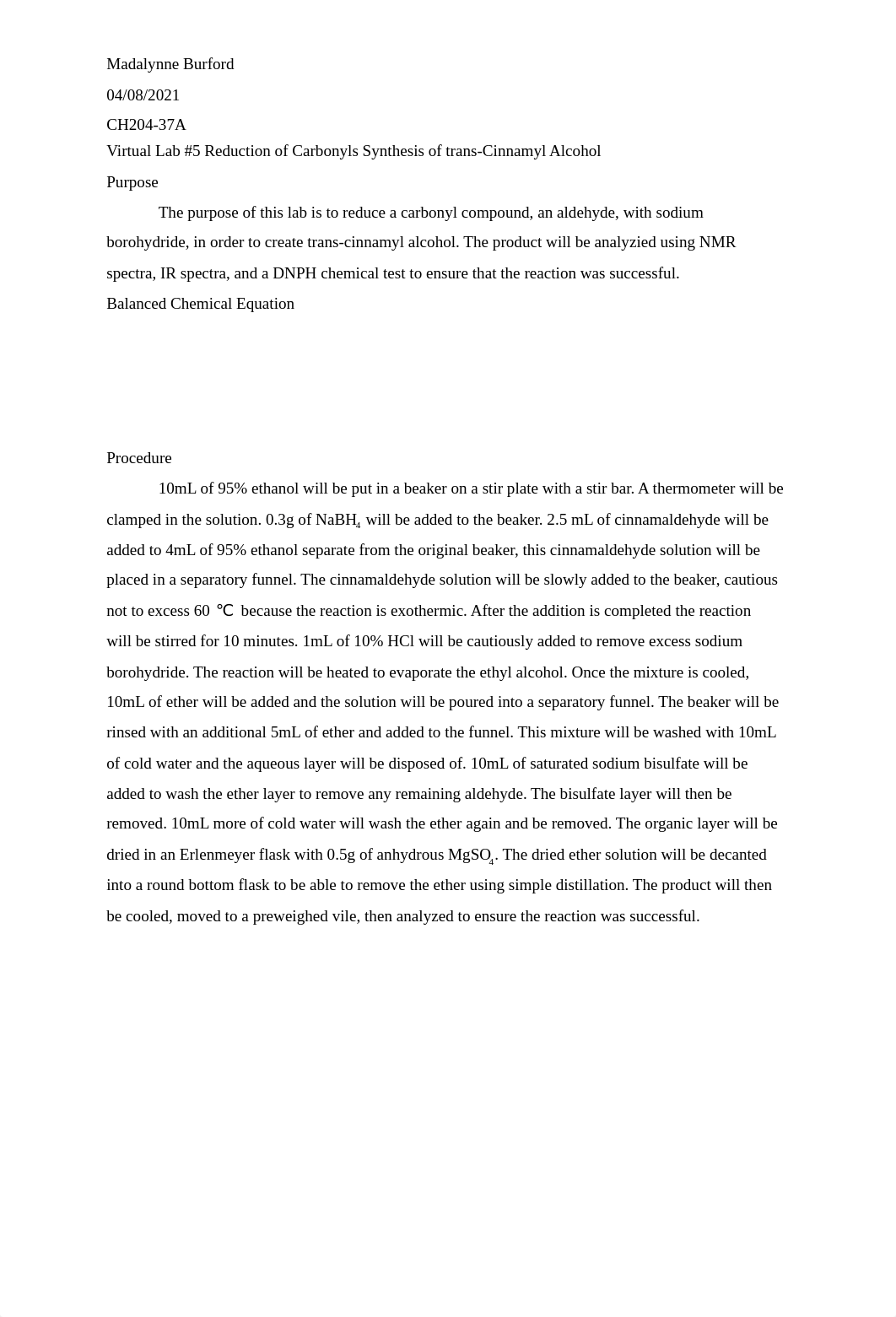 Virtual Lab #5 Reduction of Carbonyl Synthesis of trans-Cinnamyl Alcohol notebook.docx_dqtwqj2u637_page1