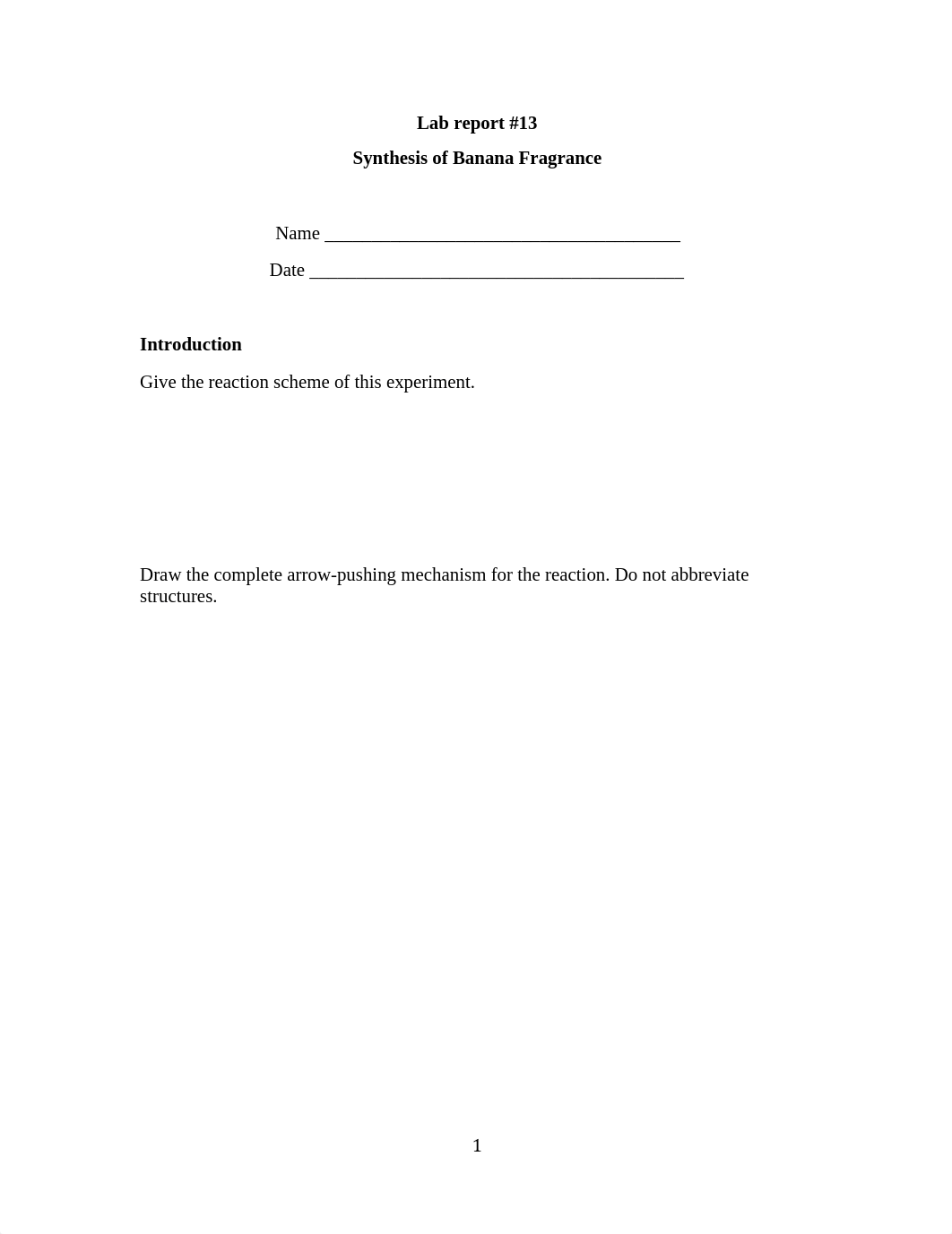 13. FA19 Synthesis of Banana Oil Lab Report Sheet.pdf_dqueo1oxdln_page1