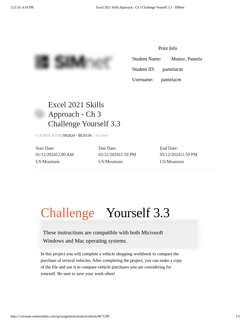 Excel 2021 Skills Approach - Ch 3 Challenge Yourself 3.3 - SIMnet.pdf_dqvc3hpmdr7_page1