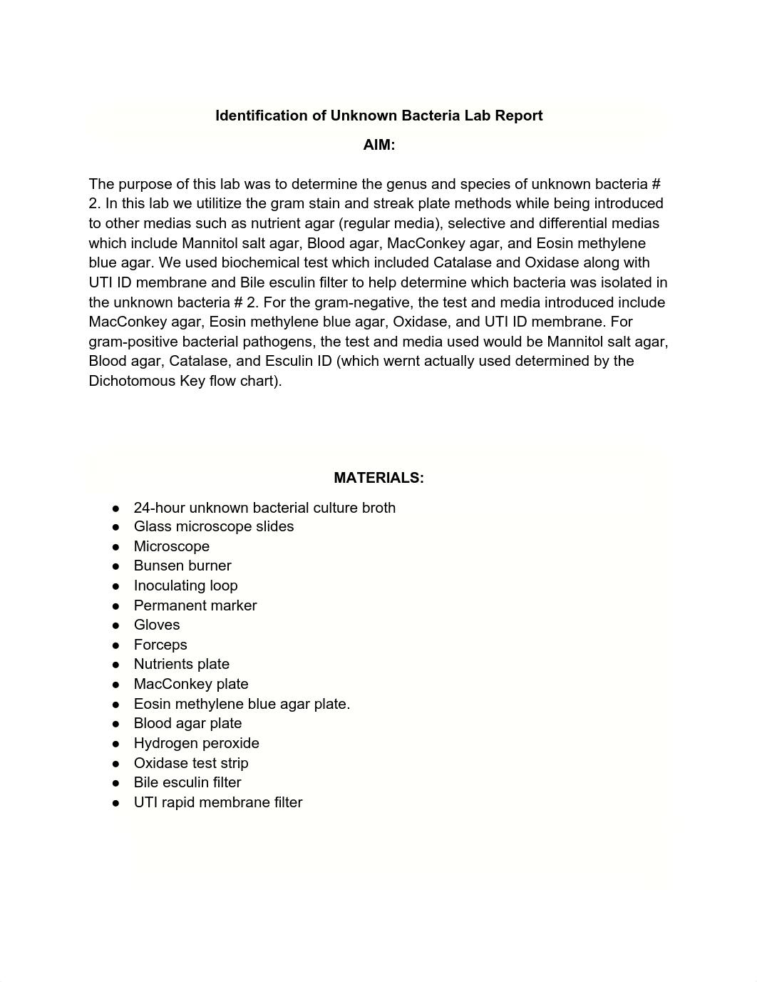 Identification of Unknown Bacteria Lab Report (1).pdf_dqw60usb91w_page1