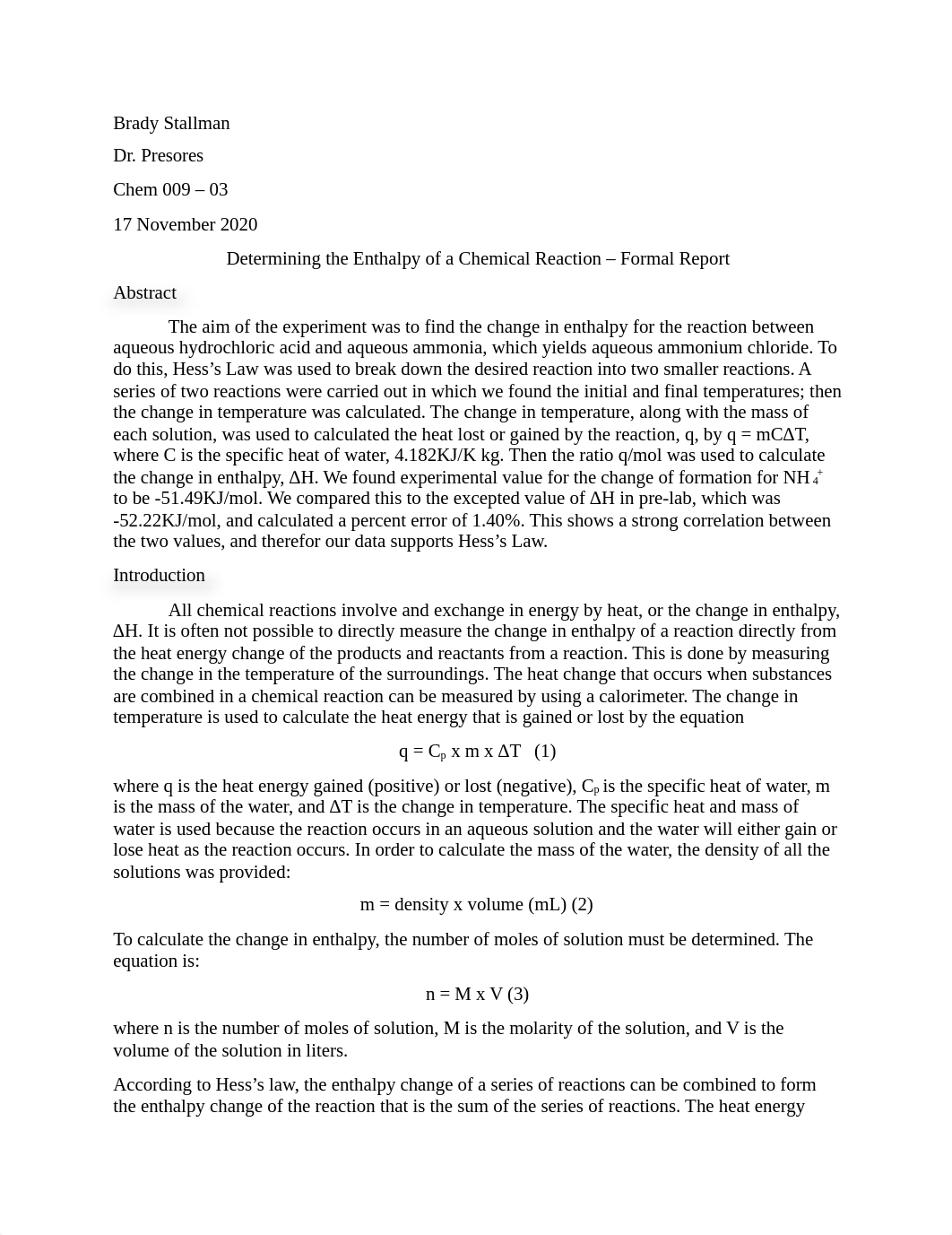 Determining the Enthalpy of a Chemical Reaction Formal Report.docx_dqwnuy9v44p_page1