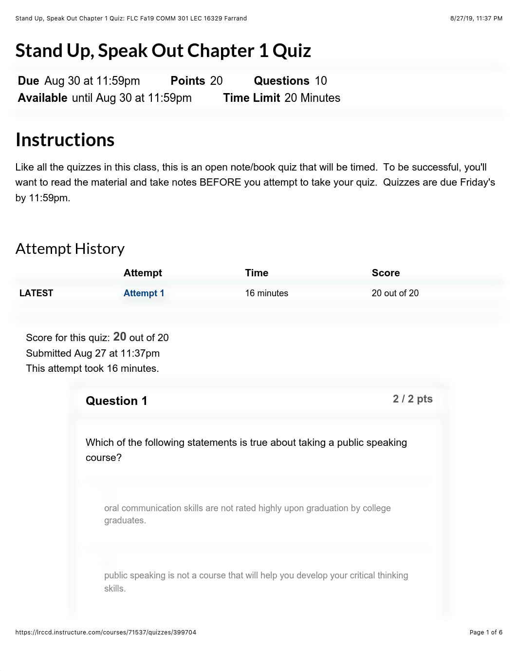 Stand Up, Speak Out Chapter 1 Quiz: FLC Fa19 COMM 301 LEC 16329 Farrand.pdf_dqy5jhu8nsv_page1