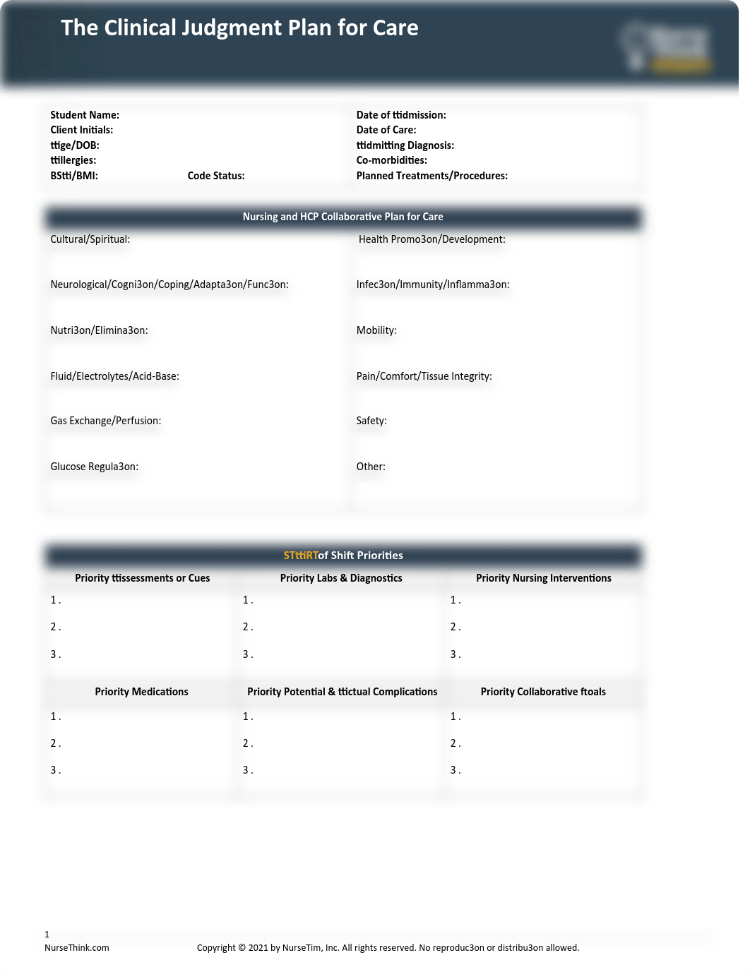 NurseThink Clinical Judgment Plan for Care Template-1.pdf_dqydk7efzak_page1