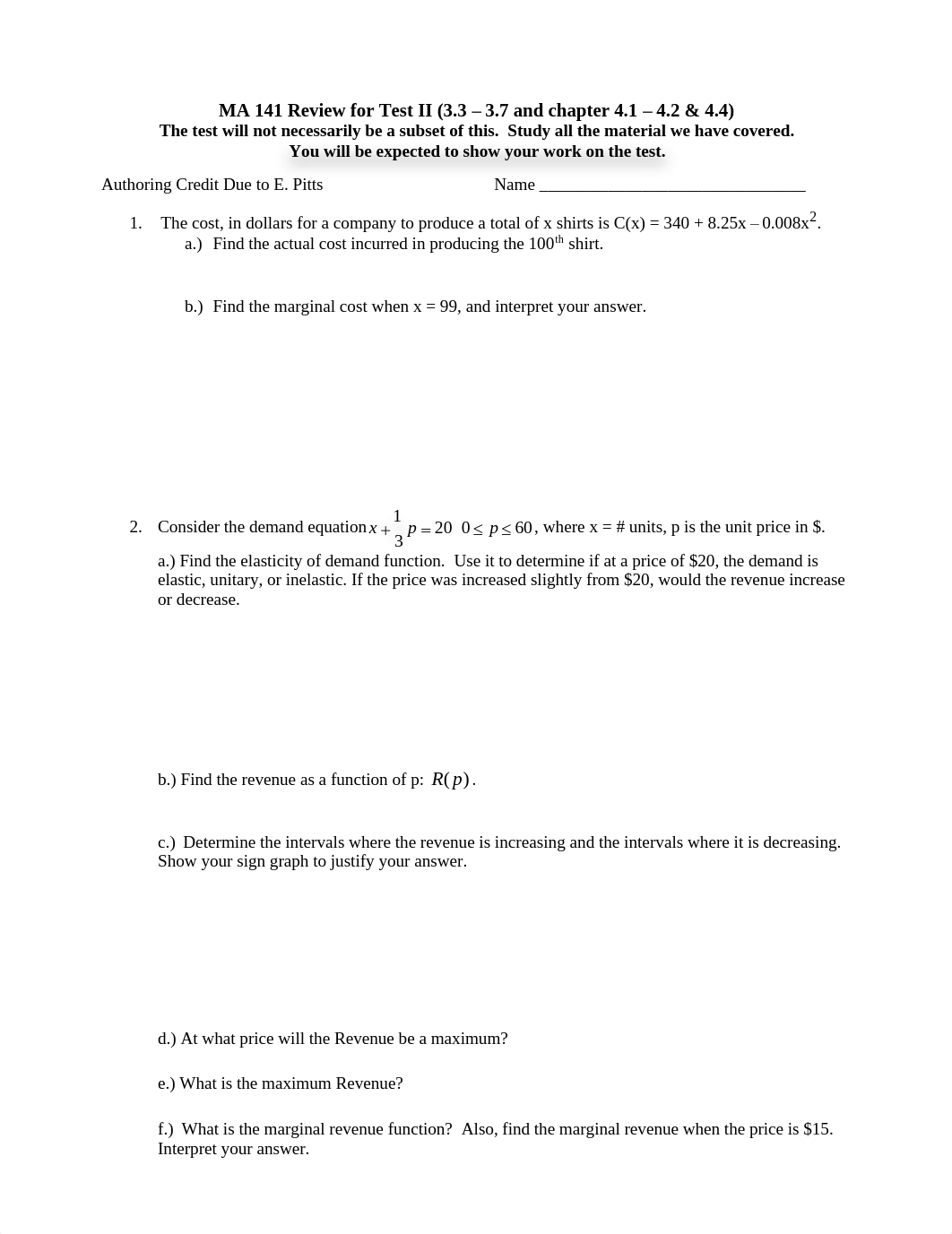 MA 141 Review for Test II.pdf_dqyj7hqbm1l_page1