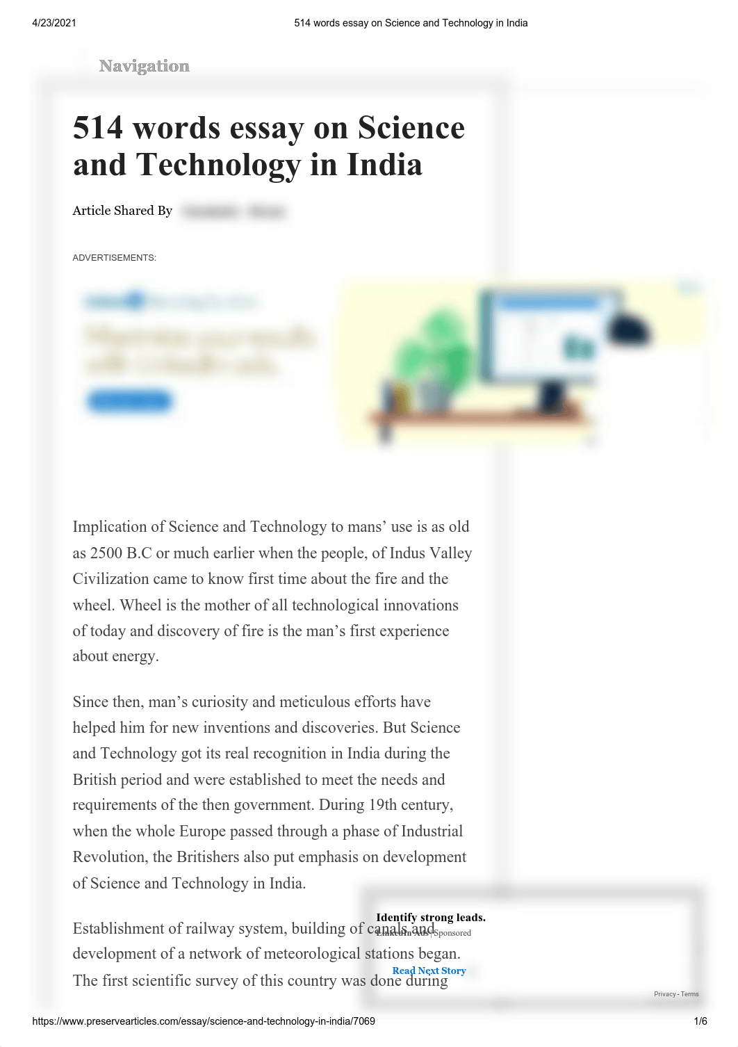 514 words essay on Science and Technology in India.pdf_dqykv995fut_page1