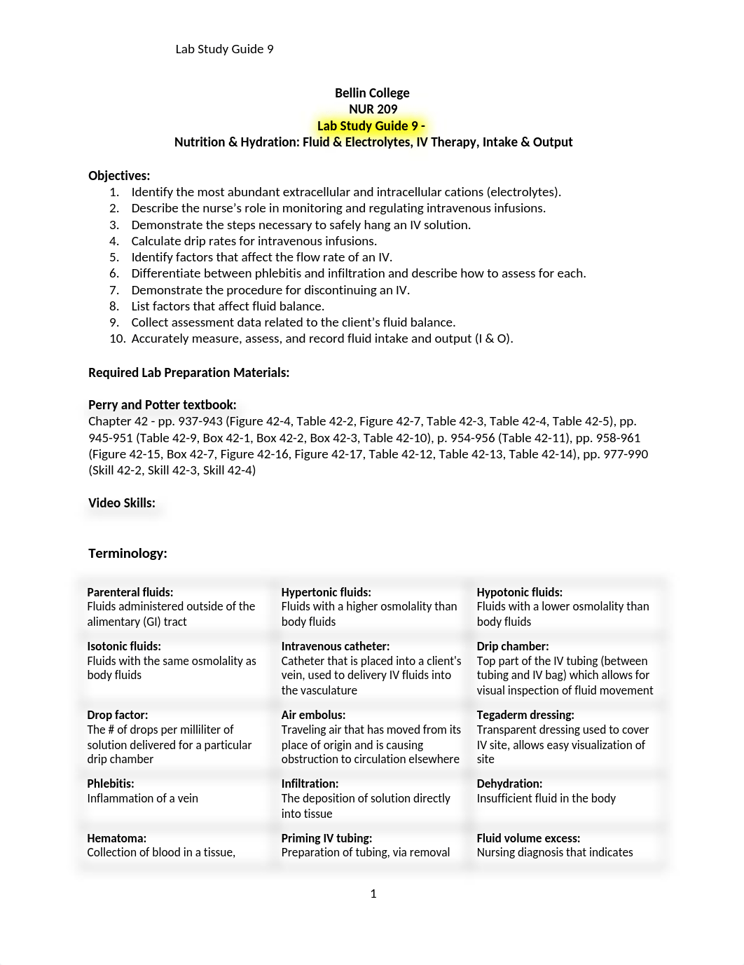 09 KEY Lab Nutrition & Hydration - Fluid & Electrolytes, IV Therapy, Intake & Output.doc_dqyv6c1roif_page1