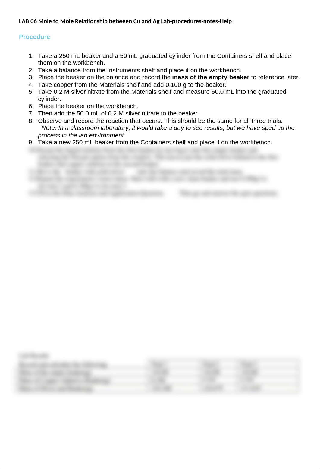 CHM 103 LAB 07 Mole to Mole Relationship between Cu and Ag Lab-procedures-notes-updated Summer 2021_dr00ao7txn1_page1