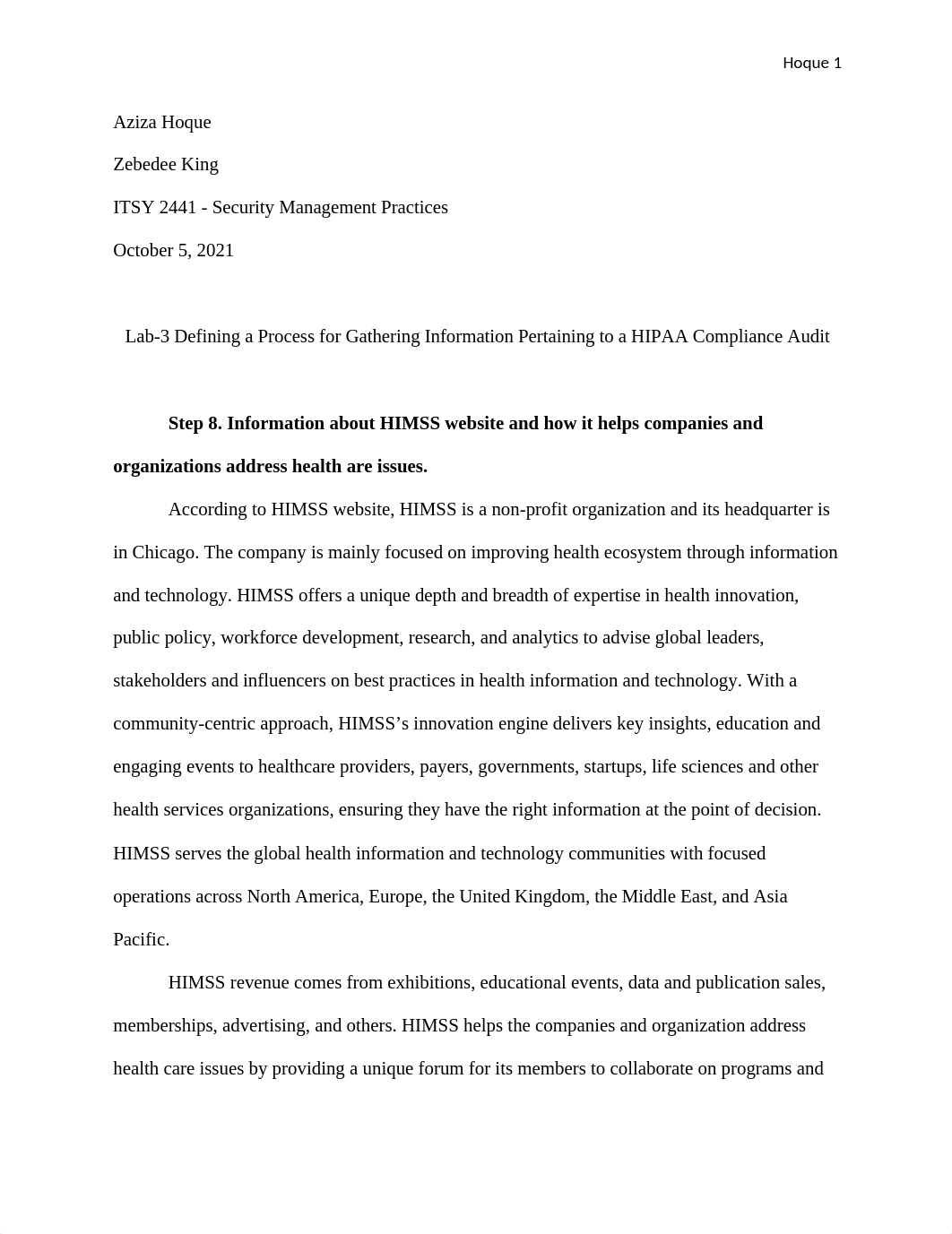 Lab 3 Defining a Process for Gathering Information Pertaining to a HIPAA Compliance Audit.docx_dr0ir24dur3_page1