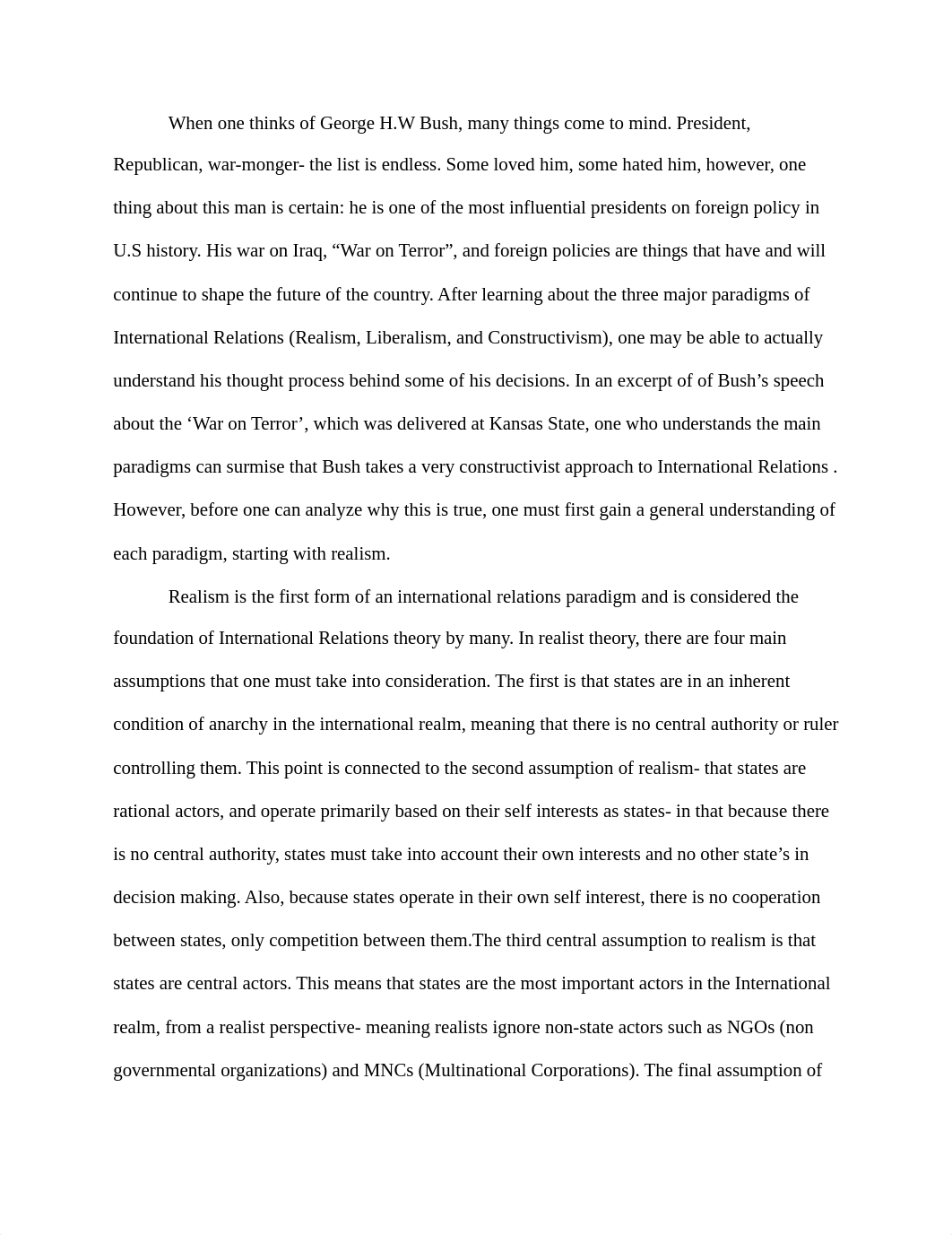 IR Paper #1 - George H.W Bush_dr1agelam3n_page1