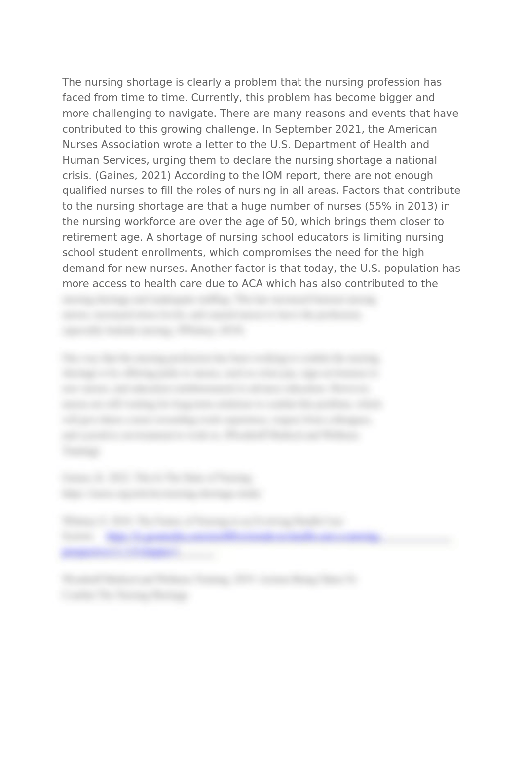 The nursing shortage is clearly a problem that the nursing profession has faced from time to time.do_dr1sqa997gr_page1