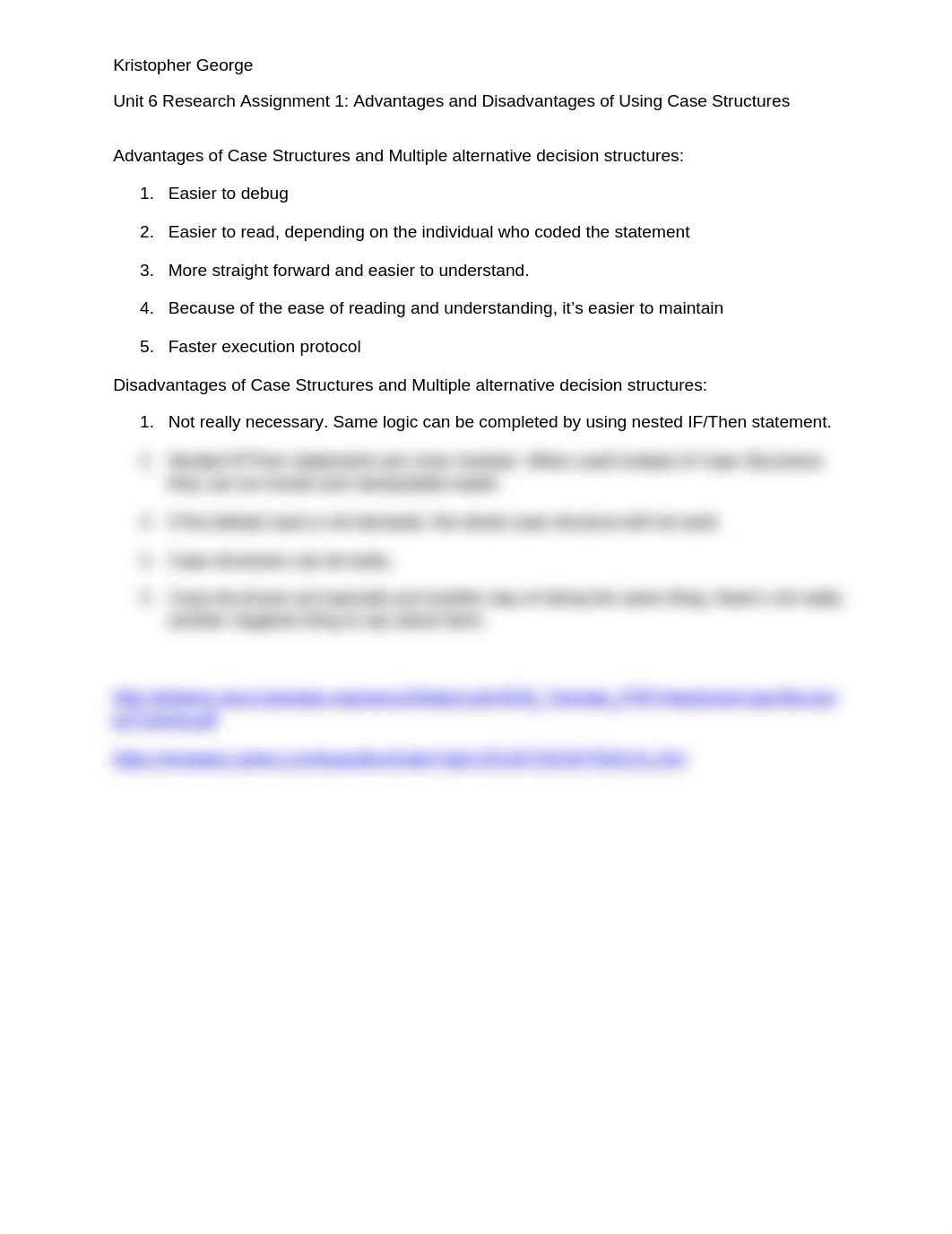 Unit 6 Research Assignment 1 Advantages and Disadvantages of Using Case Structures_dr1swp022v2_page1