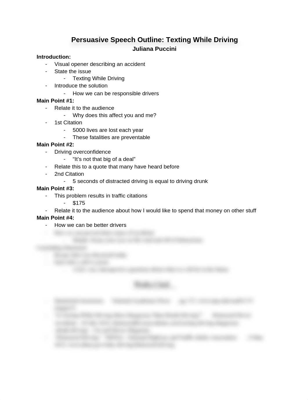 Persuasive Speech Outline: Texting While Driving_dr1t597q2q9_page1