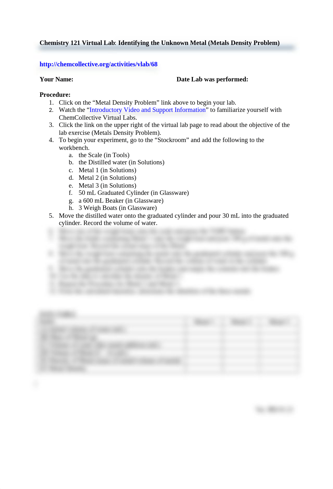 Chem 121 Lab 1 Identifying the Unknown Metal (Metals Density Problem) Data Table and Conclusions.doc_dr26nwumv3l_page1