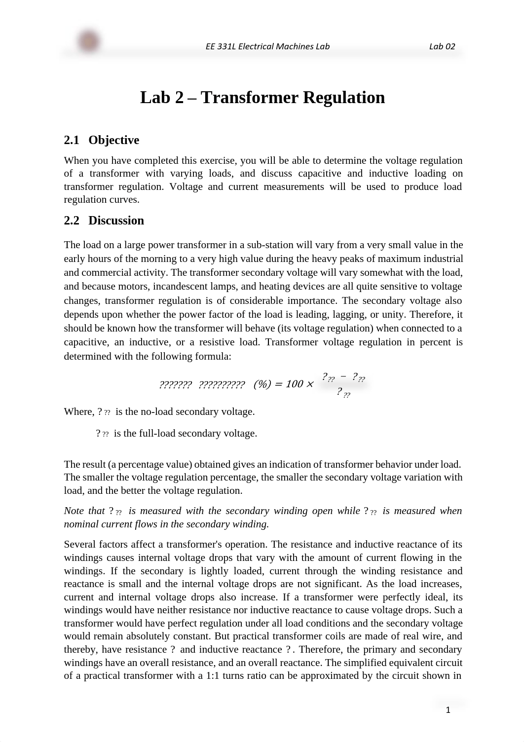 Lab 2-Voltage Regulation of Transformer-Updated.pdf_dr52r2jiz81_page1