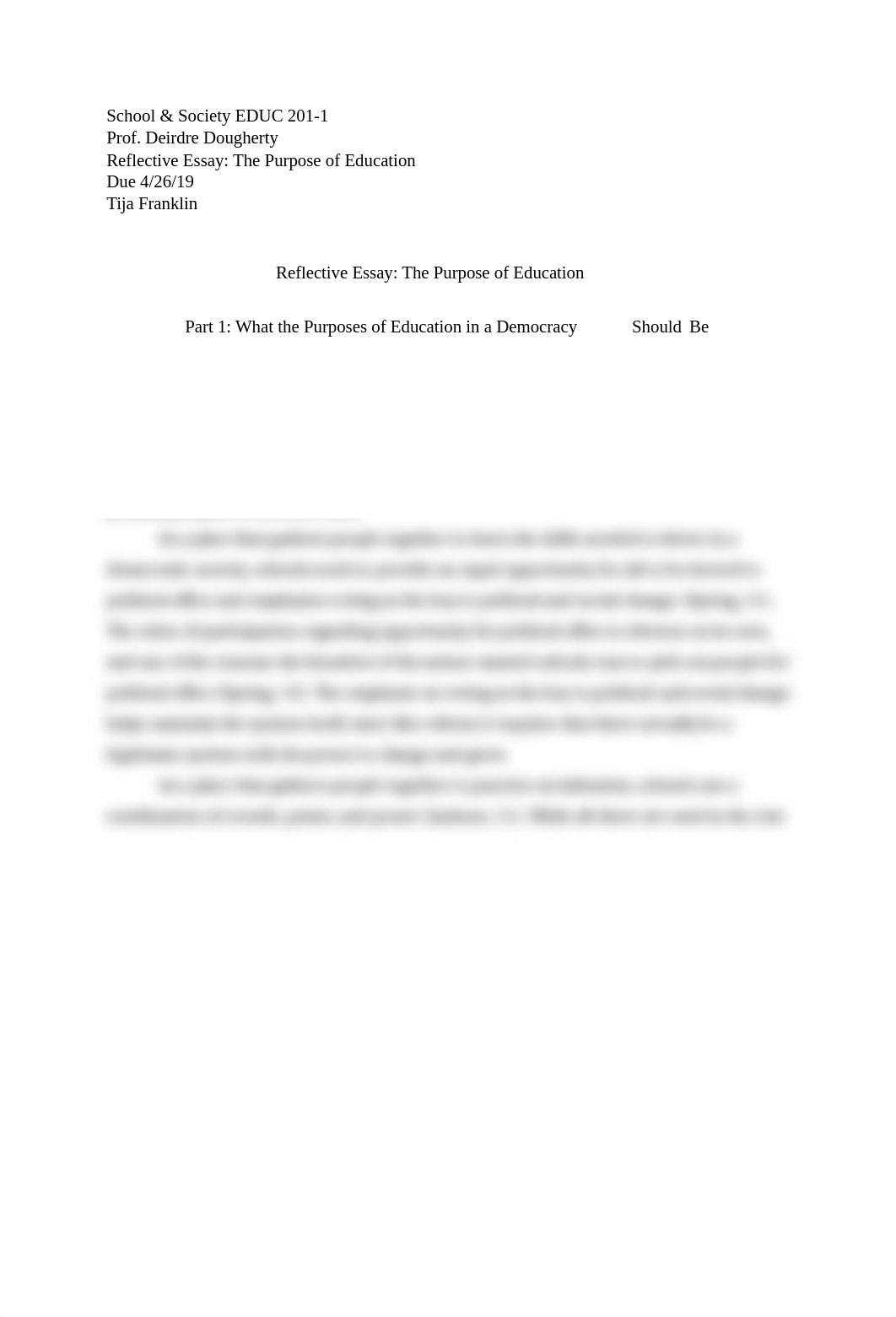 20190426 Tija Franklin Reflective Essay on the Purpose of Education (Due April 26)_dr5n8339g1c_page1