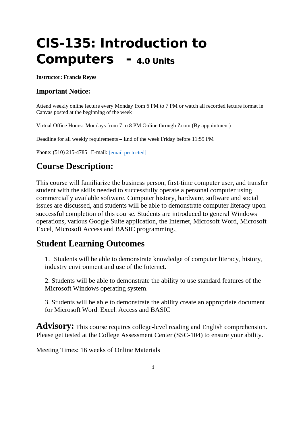 CIS 135 Intro to Computers Syllabus - Online (1).docx_dr61813u9x4_page1