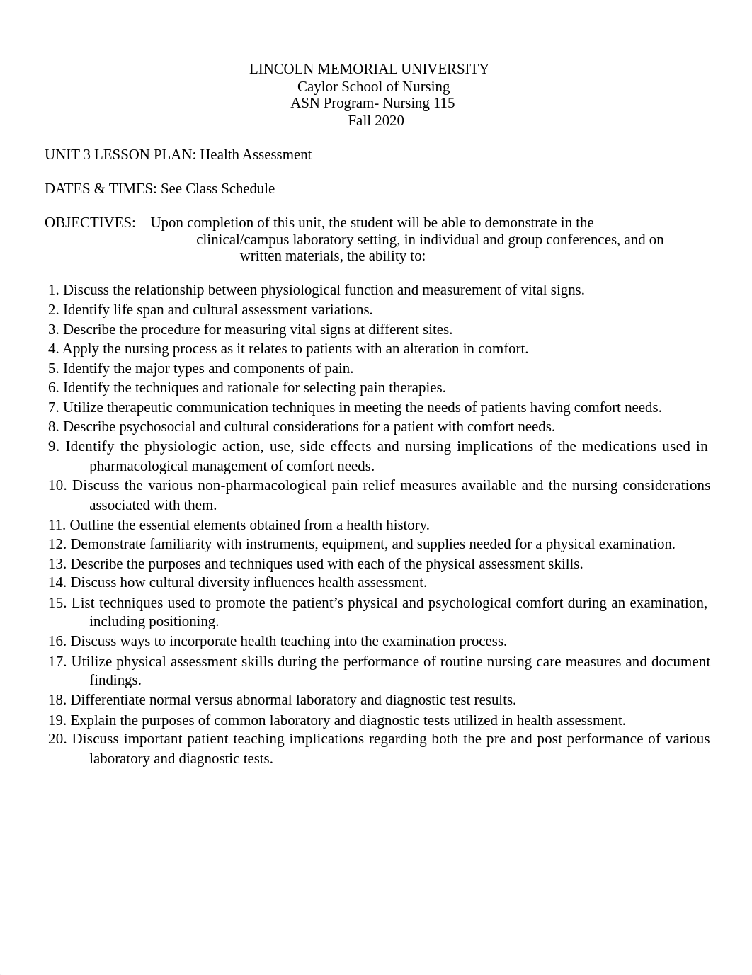 Nursing 115 Unit 3 Health Assessment Lesson Plan Spring 2021.doc_dr6gntembt8_page1