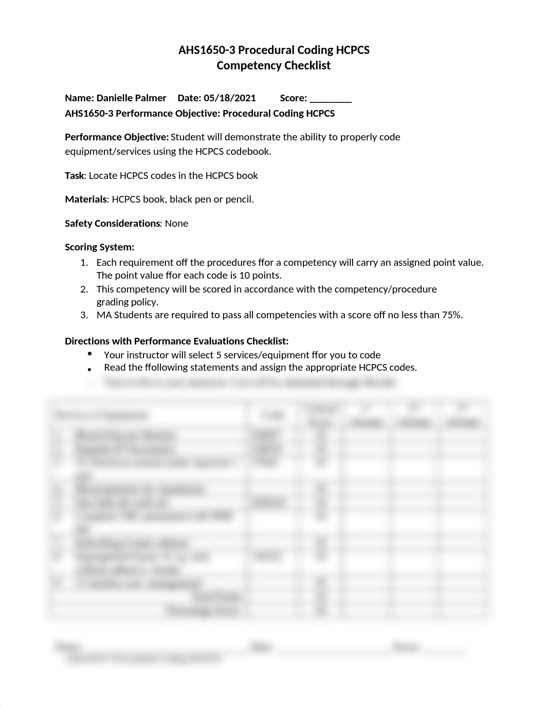 AHS1650-3 Procedural Coding HCPCS Competency Checklist.docx_dr6qhh3czjh_page1