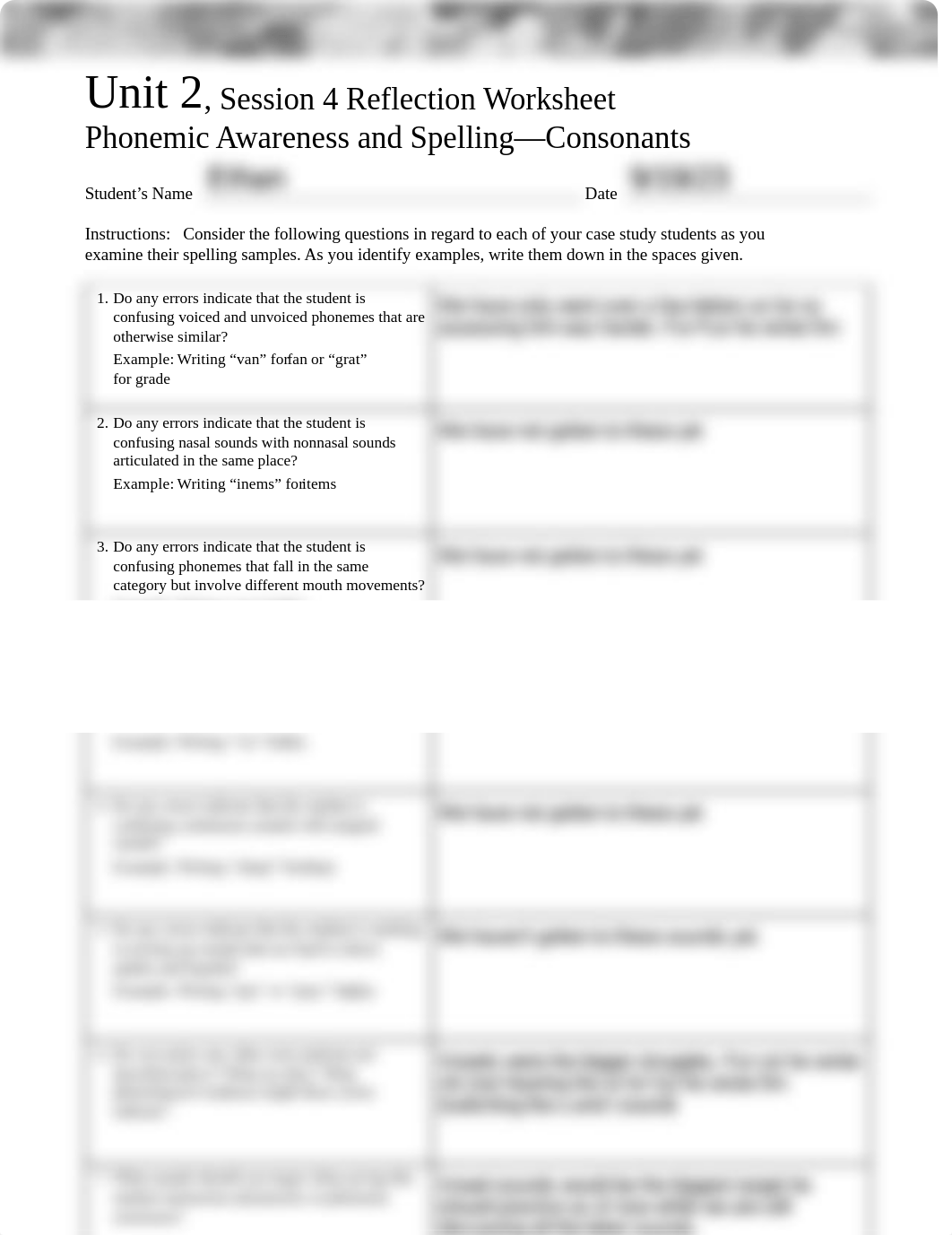 Unit 2 Session 4 Reflection Worksheet_ Phonemic Awareness and Spelling-Consonants Student 2.pdf_dr7audg3q8u_page1