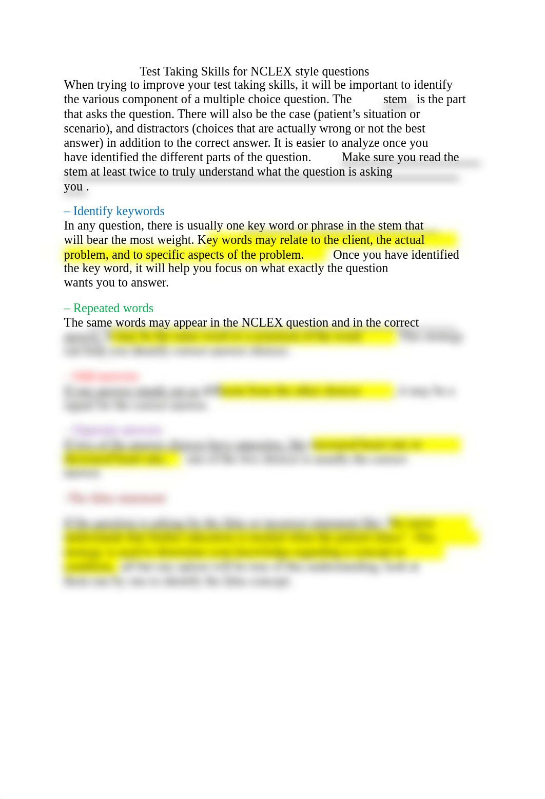 Test Taking Skills for Nursing and NCLEX style questions.pdf_dr875dvcog2_page1