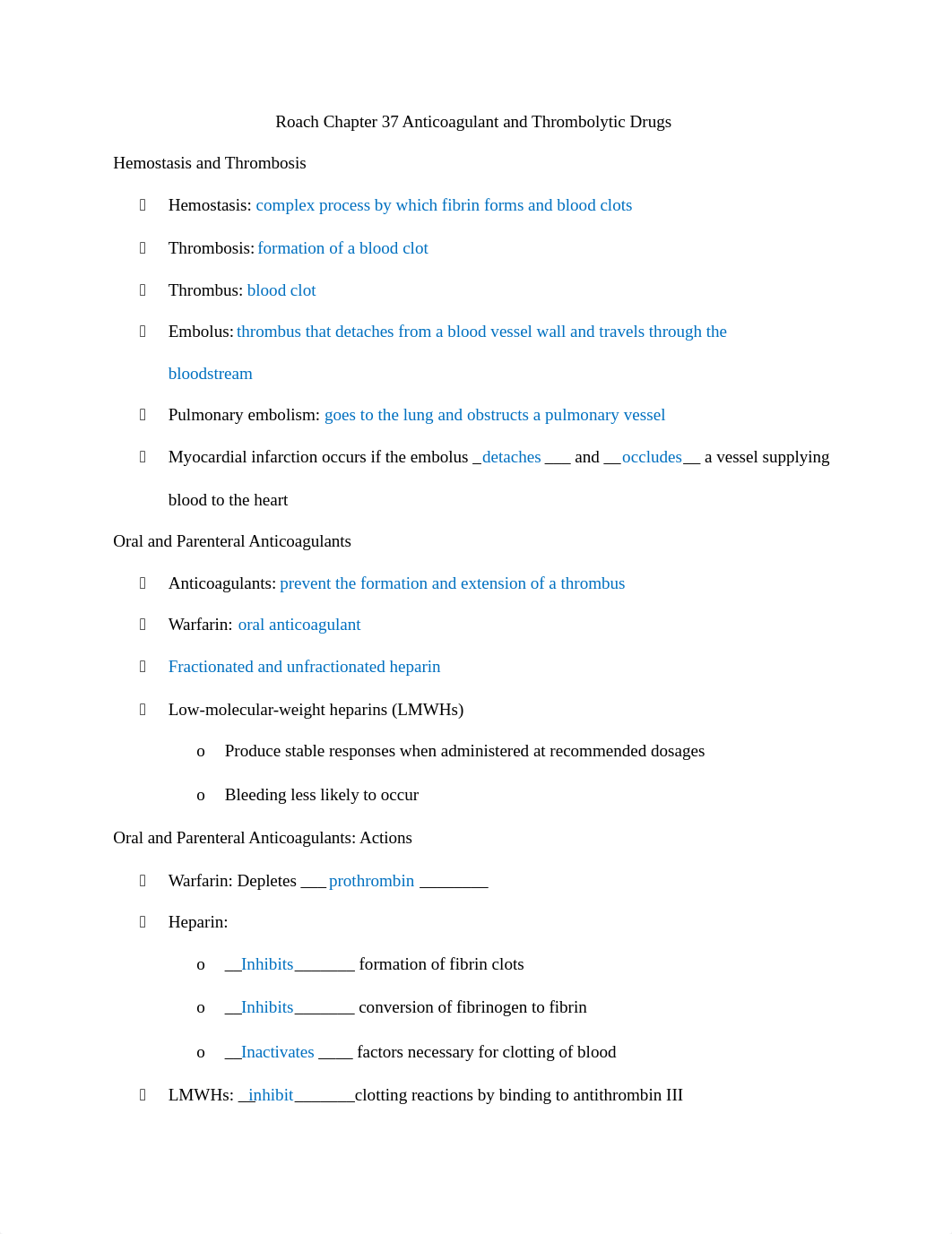 Roach Chapter 37 Anticoagulant and Thrombolytic Drugs Study Guide.docx_dr8p2go068n_page1