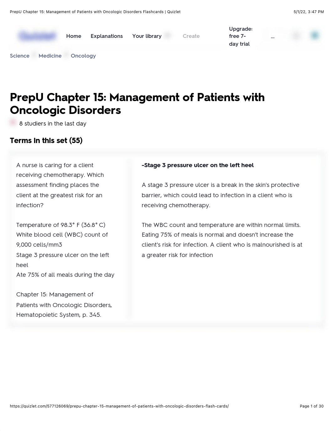 PrepU Chapter 15: Management of Patients with Oncologic Disorders Flashcards | Quizlet.pdf_dr9gh51dd5x_page1