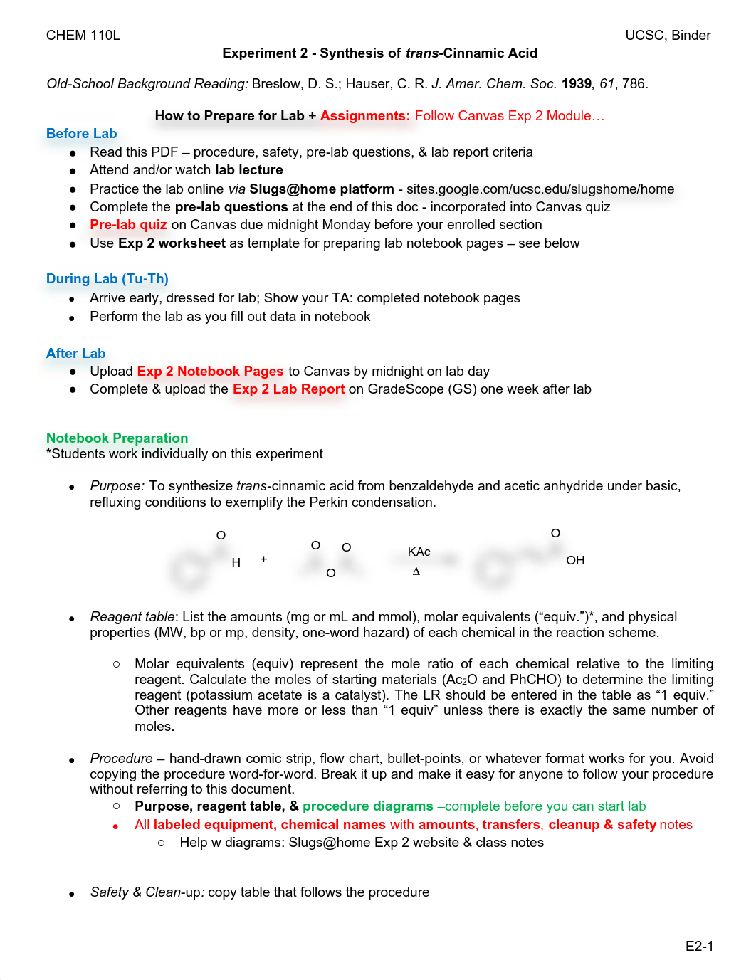 Experiment 2 Synthesis of t-Cinnamic Acid.pdf_drbxce21zze_page1