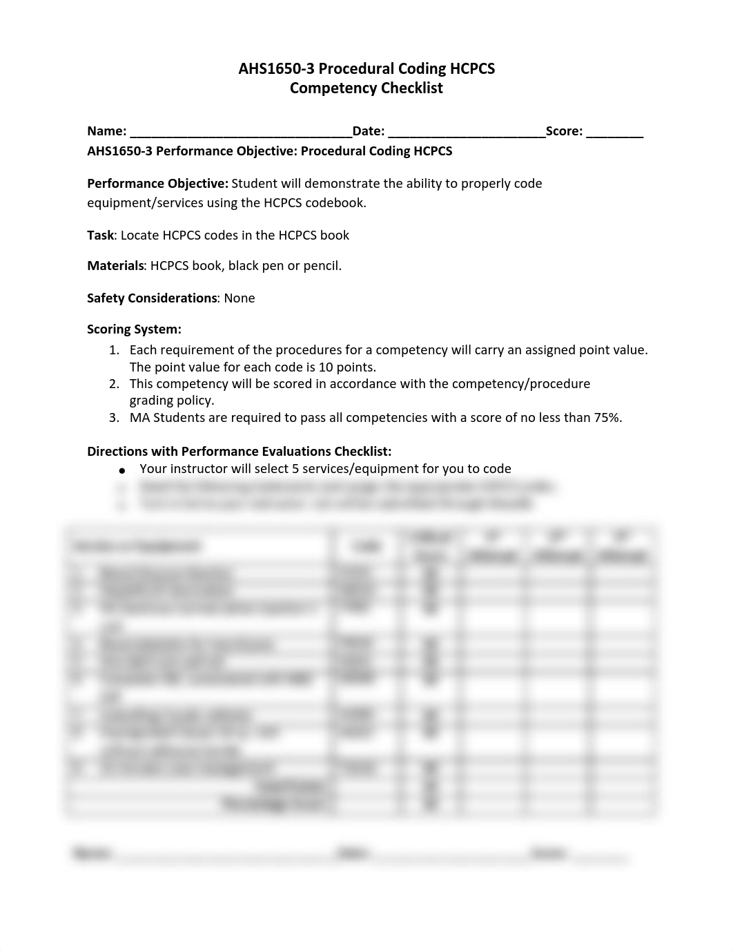 AHS1650-3 Procedural Coding HCPCS Competency Checklist.pdf_drch1wt5fzb_page1