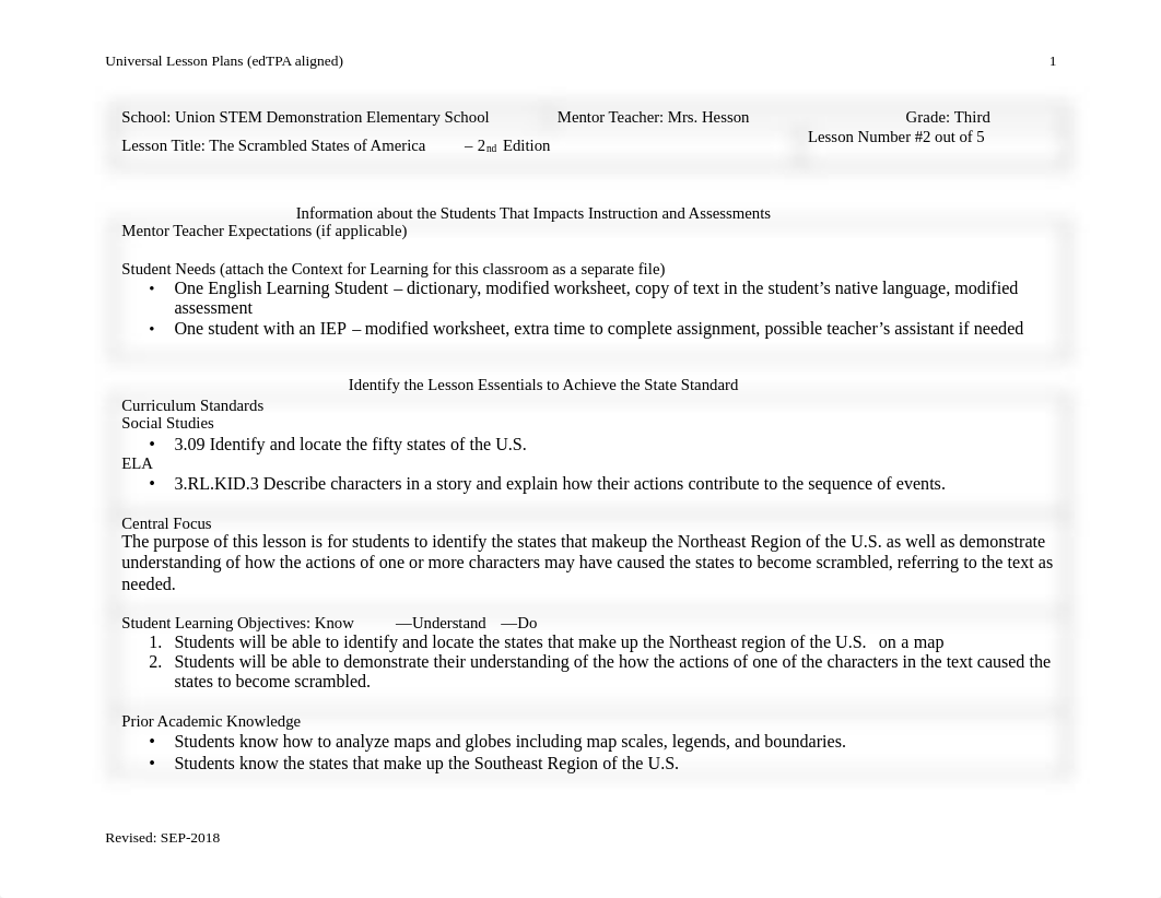 Sample EdTPA Lesson Plan B - Scrambled States .pdf_drdz5ewjbsx_page1