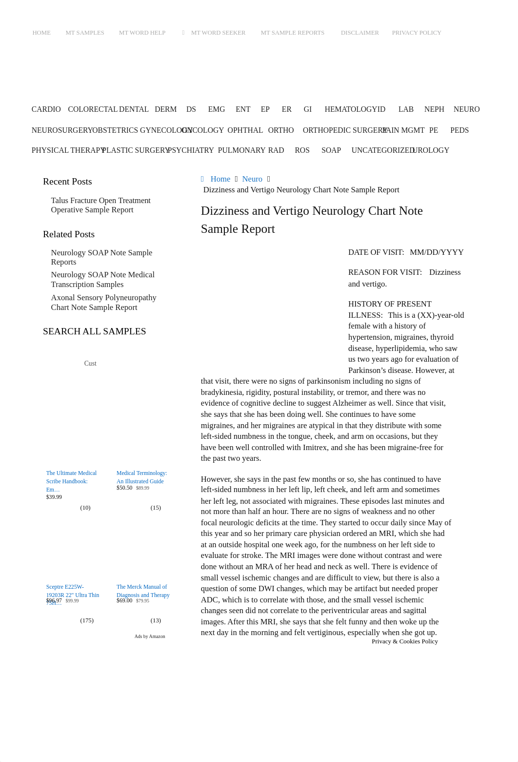 Dizziness and Vertigo Neurology Chart Note Sample Report.pdf_drebxpki2co_page1