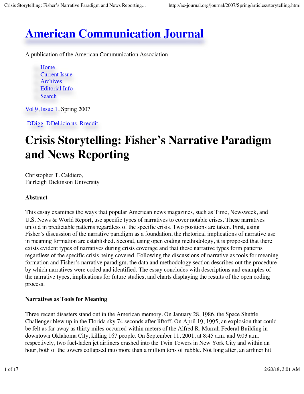 Crisis Storytelling: Fisher's Narrative Paradigm and News Reporting - American Communication Journal_dreo8u7fty9_page1