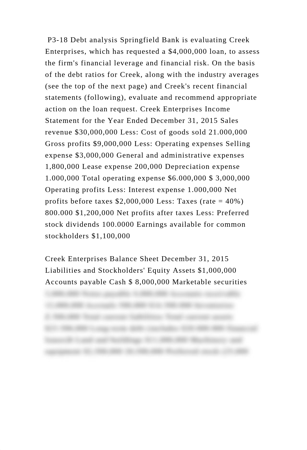 P3-18 Debt analysis Springfield Bank is evaluating Creek Enterprises,.docx_drgj43v8hpq_page2