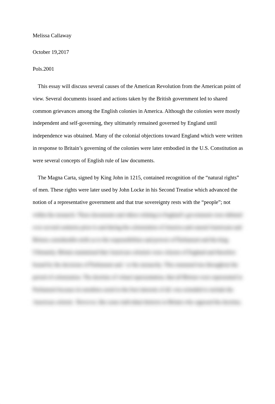 This essay will discuss several causes of the American Revolution from the American point of view.do_drgrubm51kp_page1