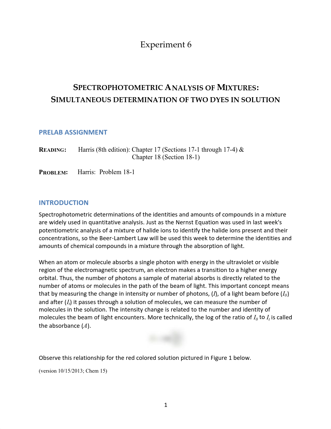 Experiment 6-Spectrophotmetric Analysis Two Dyes-Fall-2013-v1015_drh7mfr4pcr_page1