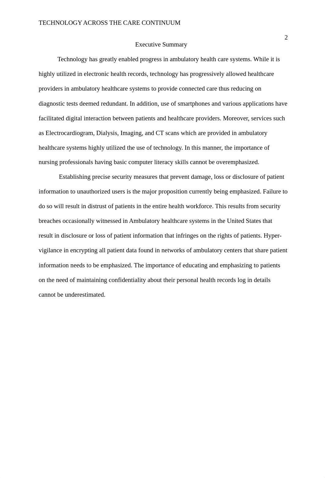 Technology across Care Continuum in Ambulatory Healthcare System.doc_drhh9zxj3jp_page2