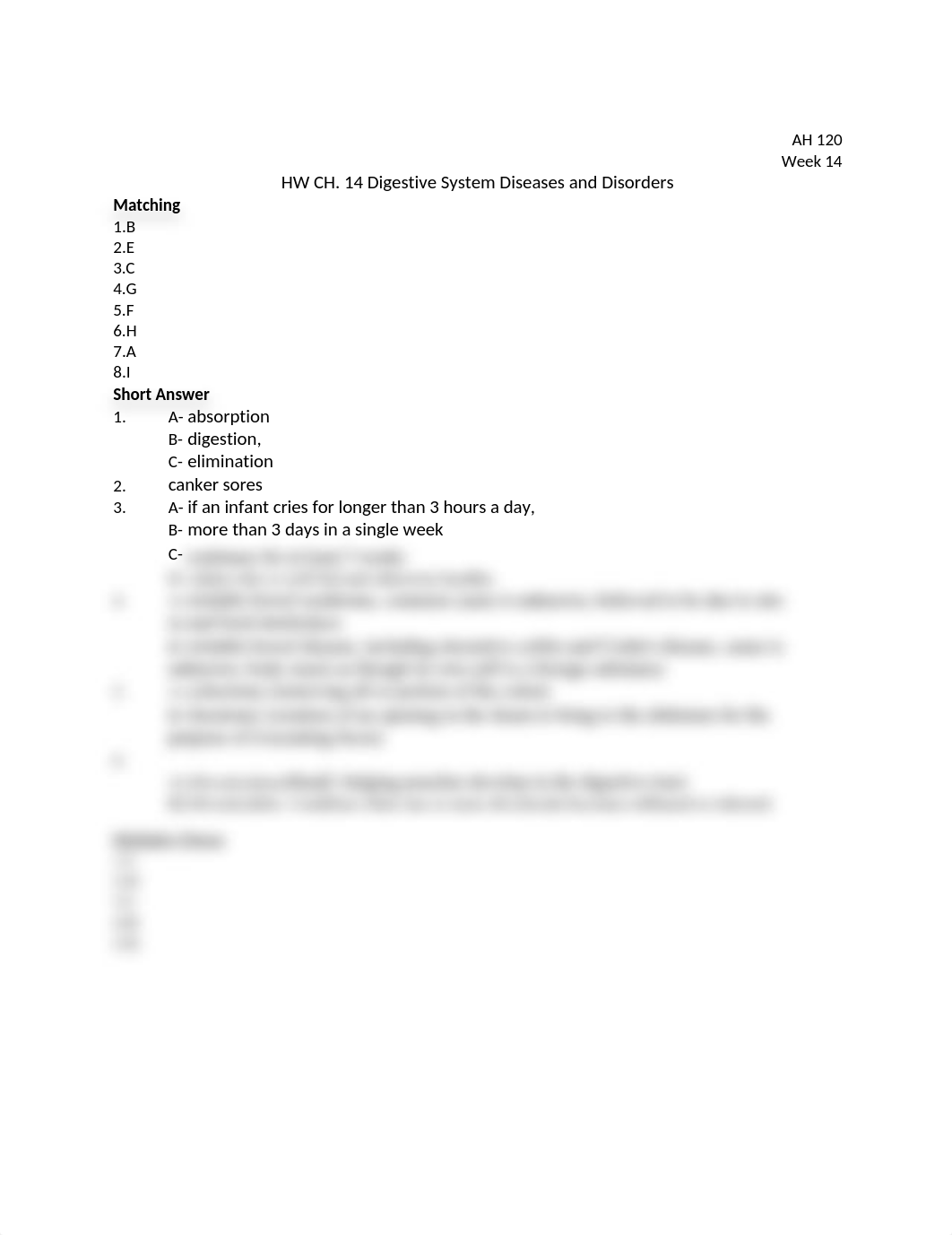 HW CH. 14 Digestive System Diseases and Disorders   Matching.docx_drhhkdlkpqf_page1
